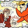 Sir Paul McCartney meets Desperate Dan in the last print edition of The Dandy, published in 2012. Art by Nigel Parkinson. Copyright DC Thomson Media