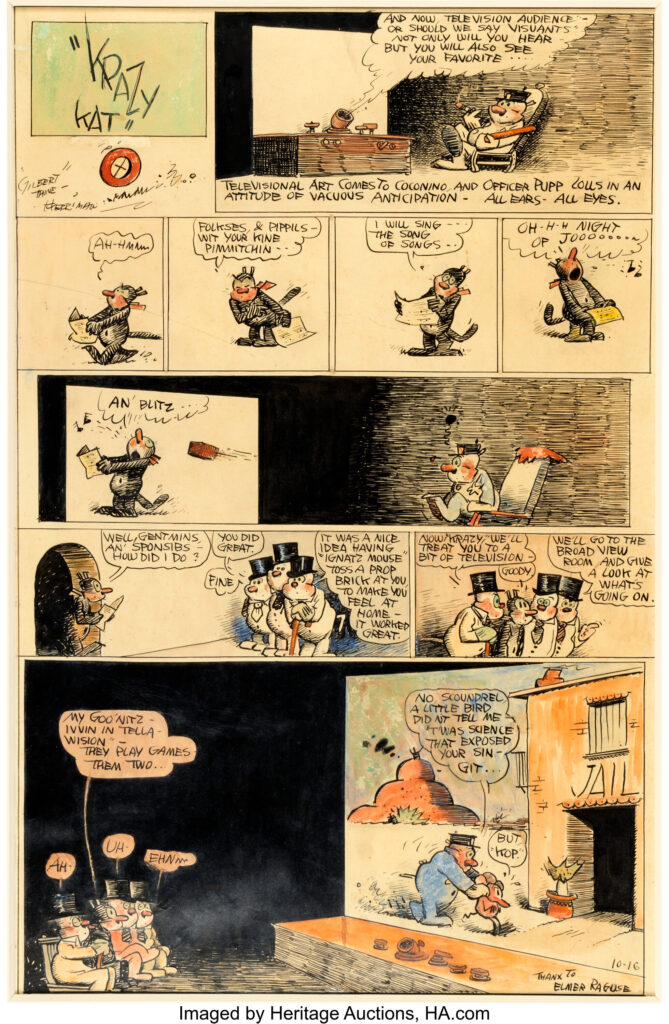 George Herriman Krazy Kat Sunday Comic Strip Original Art (16th October 1938) via Heritage Auctions