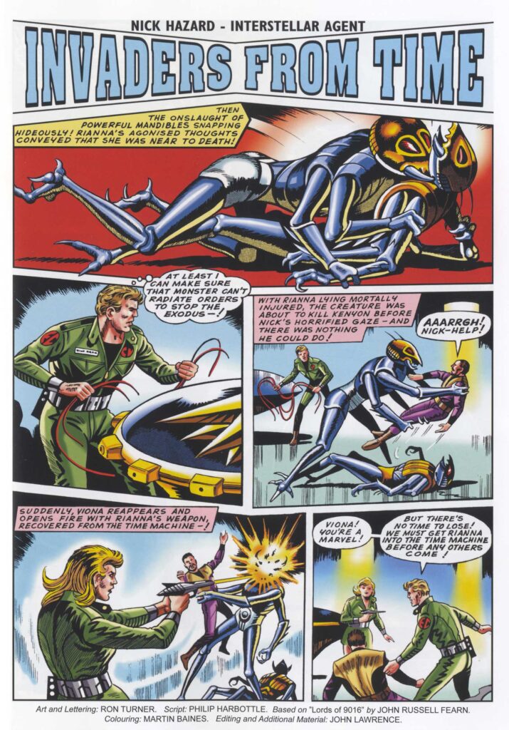 Spaceship Away Part 59 - Nick Hazard - Invaders from Time, by Philip Harbottle, art by Ron Turner, coloured by Martin Baines