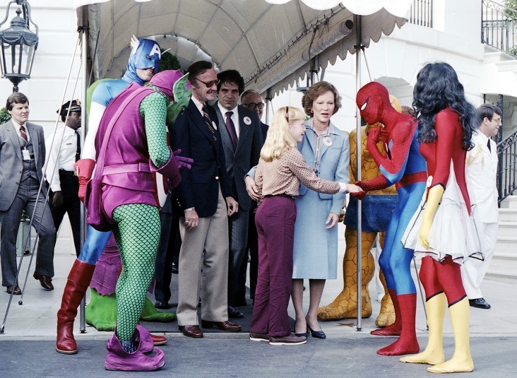 On 1st October 1980, Amy and Mrs Rosalynn Carter hosted the 
Marvel superheroes at the White House to kick off the Captain America Youth Energy Conservation Program. Marvel's Stan Lee escorted his superheroes to make sure everyone stayed in line! Image: Jimmy Carter Presidential Library via Twitter