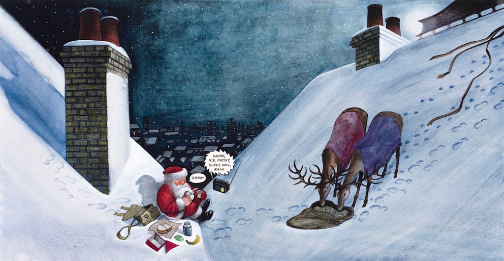 Rooftop page spread, Father Christmas © Raymond Briggs, 1973