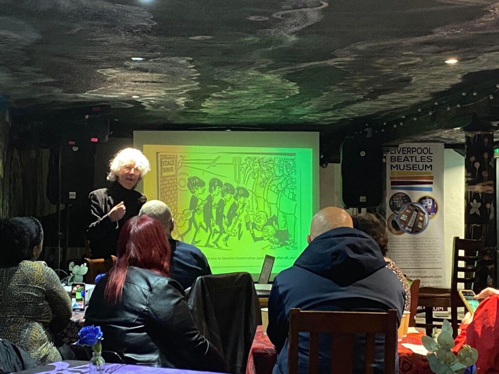 Deep underground at the Liverpool Beatles Museum in Mathew Street, Tim Quinn gives a talk on The Beatles in comics from 1963 to the present. Photo: Amy Maria
