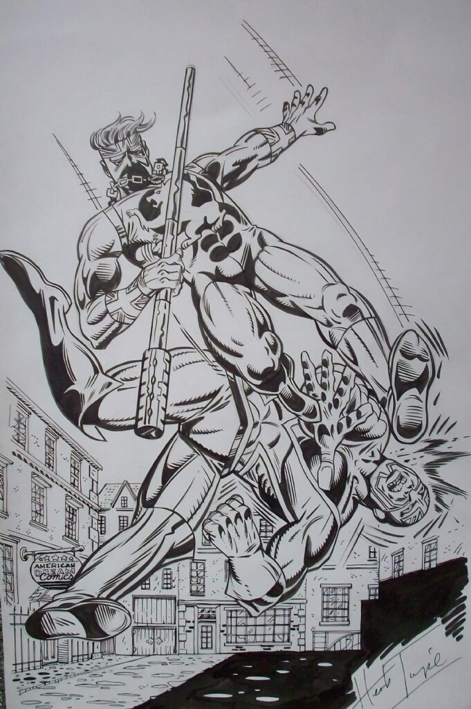 Captain Britain versus Captain Britain by Herb Trimpe - commissioned by David Currie of American Dream Comics
