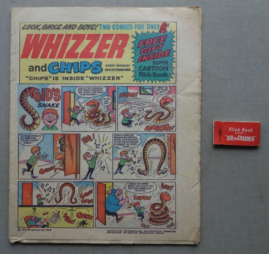 Whizzer and Chips No. 2 - cover dated 25th October 1969, With rare Free Gift Flick Book
