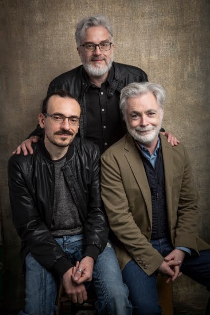 Giovanni Rigano, Andrew Donkin and Eoin Colfer. Photo: Hay Festival 2018
