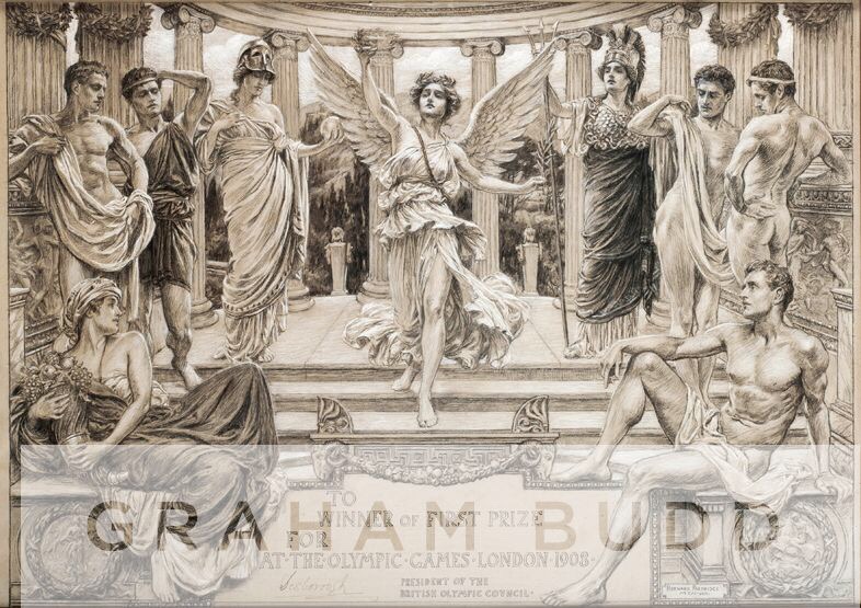 The original artwork for the 1908 London Olympic Games gold medal winner’s diploma by the artist Sir (John) Bernard Partridge (1861-1945)