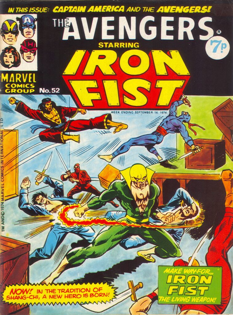 Marvel UK's The Avengers #52, cover dated 14th September 1974, featuring Iron Fist