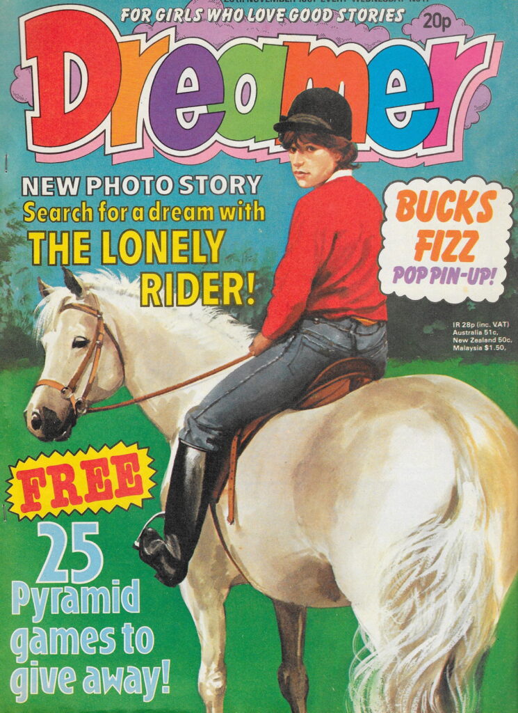 The front cover to an issue of Dreamer showcasing "The Lonely Rider", one of many horse-based stories Howard shot for the girls’ photo comics.