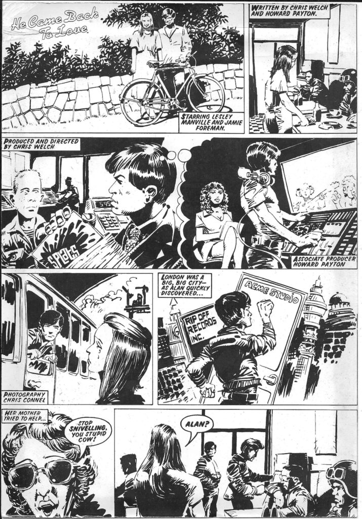 Mick McMahon strip, used in the credits of the film, "he Came Back to Love"
