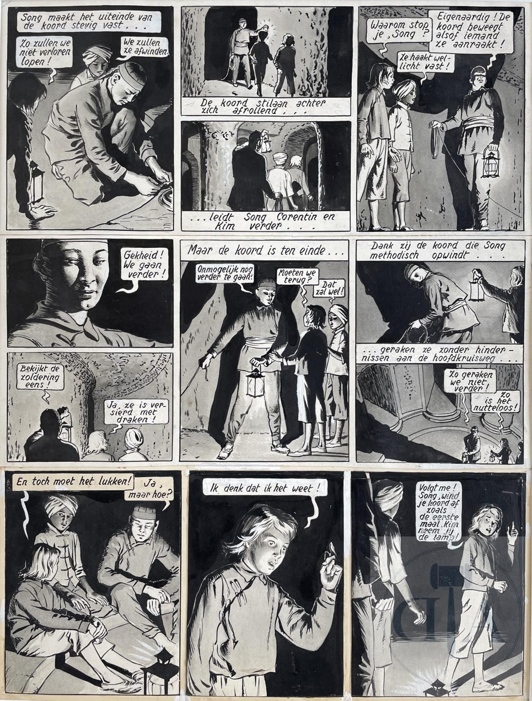 Original art from the album T2 "Les nouvelles aventures de Corentin". The strip was first published in Tintin in December 1948