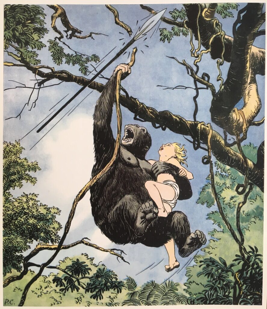 The gorilla, Belzébuth, from Corentin, art by Paul Cuvelier