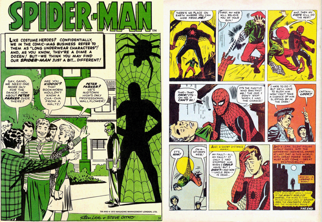 Despite being predominantly black-and-white (with green 'spot' colour), MWOM also included colour pages, notably on the back cover