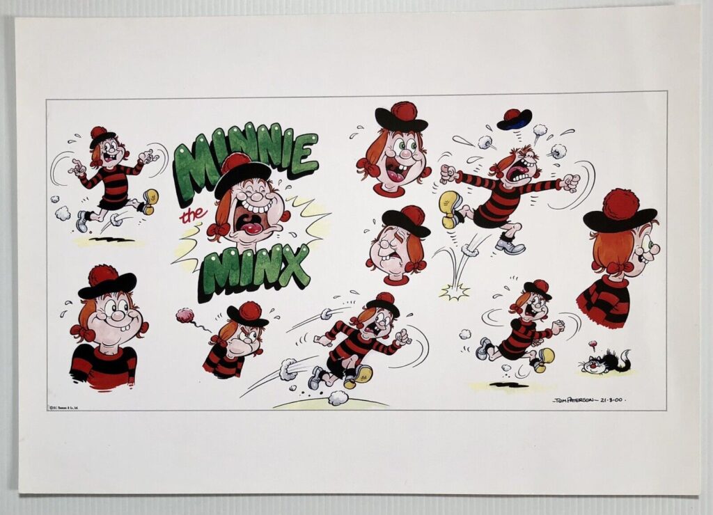 The Beano's Minnie The Minx, a print produced in 2000, art by Tom Paterson © DC Thomson Media. "I don't know the reason why it was produced," says seller Glenn, "but was gifted to me some years ago by the artist."