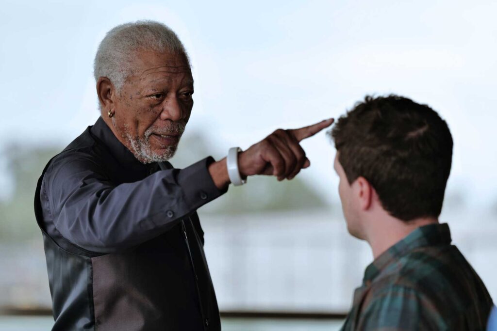 Morgan Freeman and Josh Hutcherson star in “57 Seconds,” a thriller based in the world of tech and big pharma. The film is directed by Rusty Cundieff (“Tales From the Hood,” “Chappelle’s Show”), and written by Macon Blair (Netflix’s “I Don’t Feel at Home in This World Anymore,” which won the Grand Jury Prize at Sundance), and is based on the acclaimed story by British author E.C. Tubbs. Photo: Highland Film Group