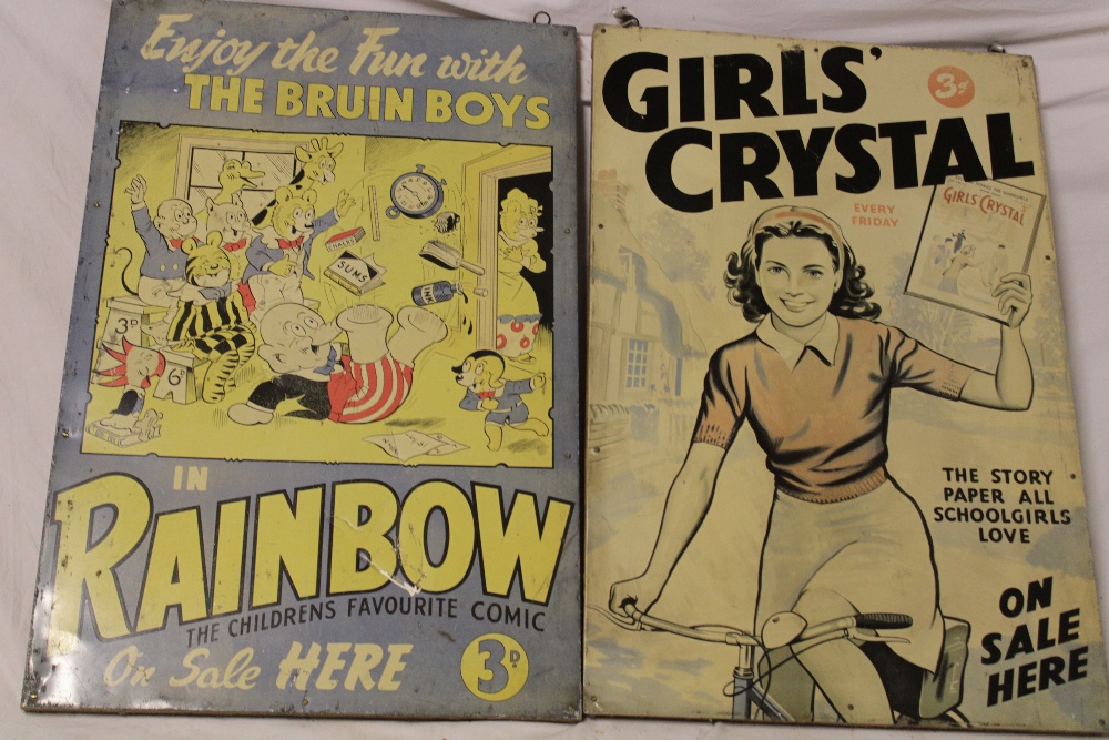 Promotional tinplate signs for Rainbow and Girls' Crystal