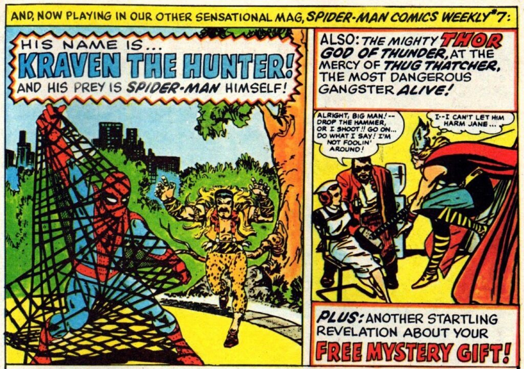 This ad for Spider-Man Comics Weekly Issue 7 appeared in the Mighty World of Marvel. It incorporated Steve Ditko’s cover artwork for The Amazing Spider-Man Issue 15
