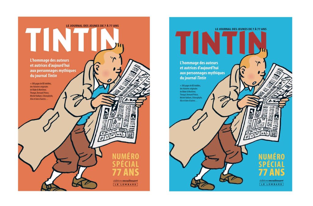 Side by side: Le Journal Tintin spécial 77 ans (2023), the regular and hardback editions