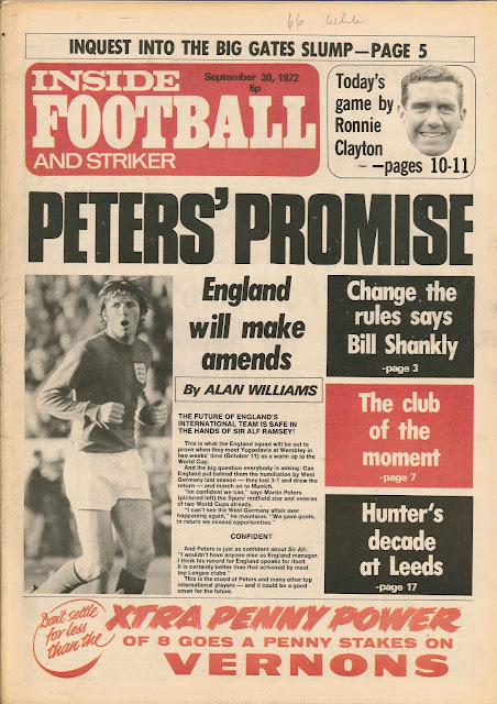 Inside Football and Striker, cover dated 30th September 1972, featured one of the very first adverts for the first Marvel UK comic, Mighty World of Marvel