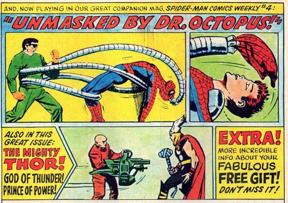 This ridiculously exciting ad for Spider-Man Comics Weekly Issue 4 appeared in the Mighty World of Marvel