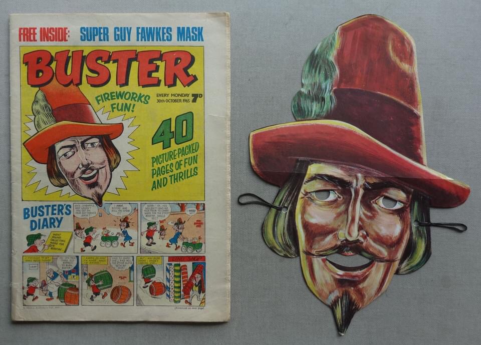 Buster cover dated 30th October 1965, with rare Guy Fawkes mask gift
