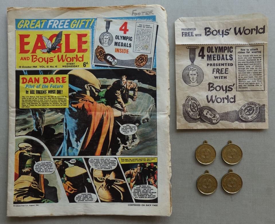 Eagle and Boys' World comic Vol 15 No. 41 (October 1964), with Free Gift Olympic Medals