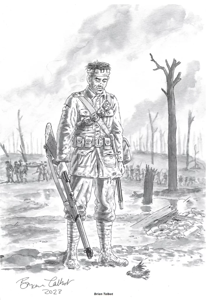 Charley's War tribute art by Bryan Talbot, print accompanying the the Finnish release of Charley's War published by KVAAK Kirja and Zum Teufel (2023)