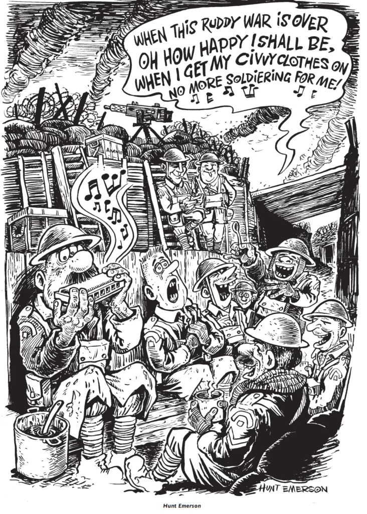 Charley's War tribute art by Hunt Emerson, print accompanying the the Finnish release of Charley's War published by KVAAK Kirja and Zum Teufel (2023)