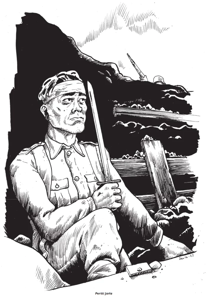 Charley's War tribute art by Pertti Jaria, print accompanying the the Finnish release of Charley's War published by KVAAK Kirja and Zum Teufel (2023)