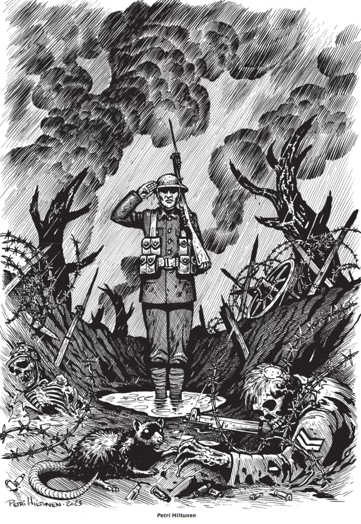 Charley's War tribute art by Petri Hiltunen, print accompanying the the Finnish release of Charley's War  published by KVAAK Kirja and Zum Teufel (2023)