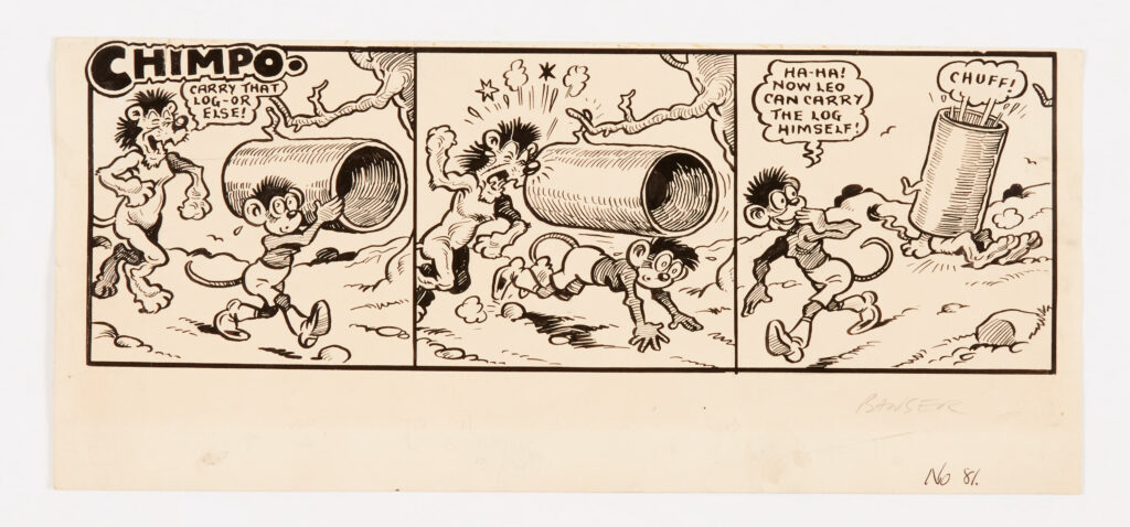 Chimpo original artwork (1946) drawn by E.H. (Harry) Banger and signed to the reverse
