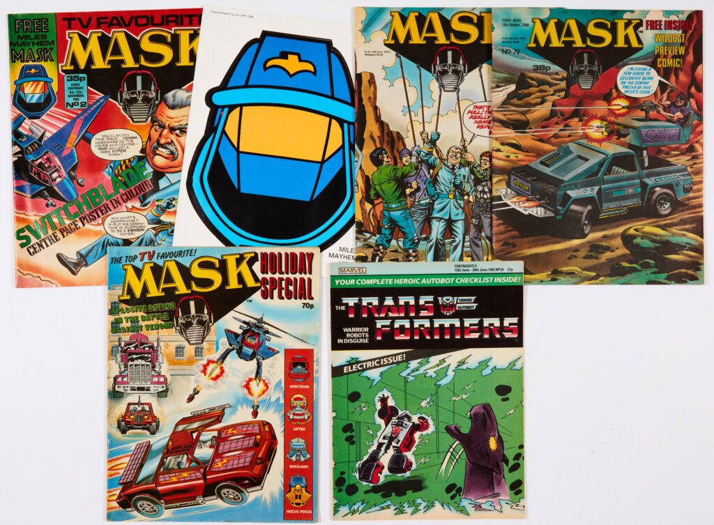 Mask (1986-88) 2 wfg Miles Mayhem Viper mask, 76, 79 (last issue) and Mask Holiday Special with Transformers 20. Holiday Special [fn], balance [vfn] (5). No Reserve