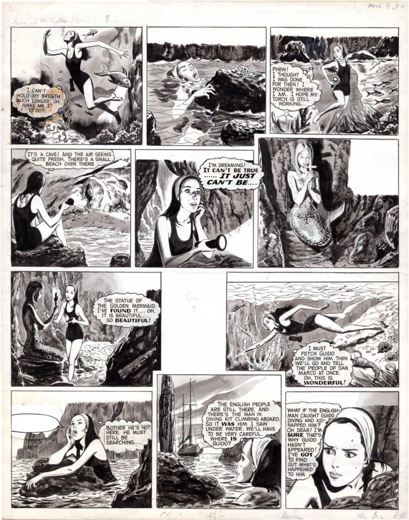 An original page from “Lucia and the Mermaid”, from Princess cover dated 18th March 1961, by Guido Buzzelli, courtesy of David Roach