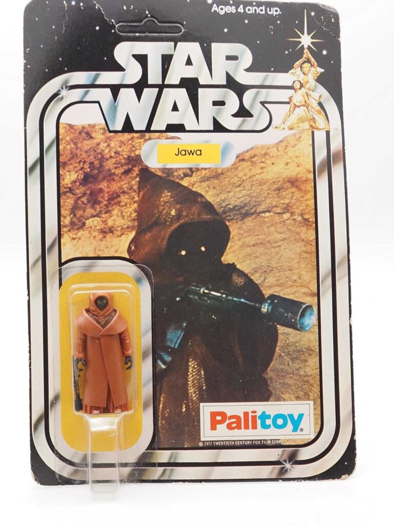 This rare Star Wars Jawa figure, from the first group of 12 Star Wars figures ever made, was sold for £21,000 in July 2023 by Excalibur Auctions, attracting widespread press attention. "It was not believed to exist on a Palitoy card until around 2015," notes collector Simon McOwan. "It was thought to be a myth!"