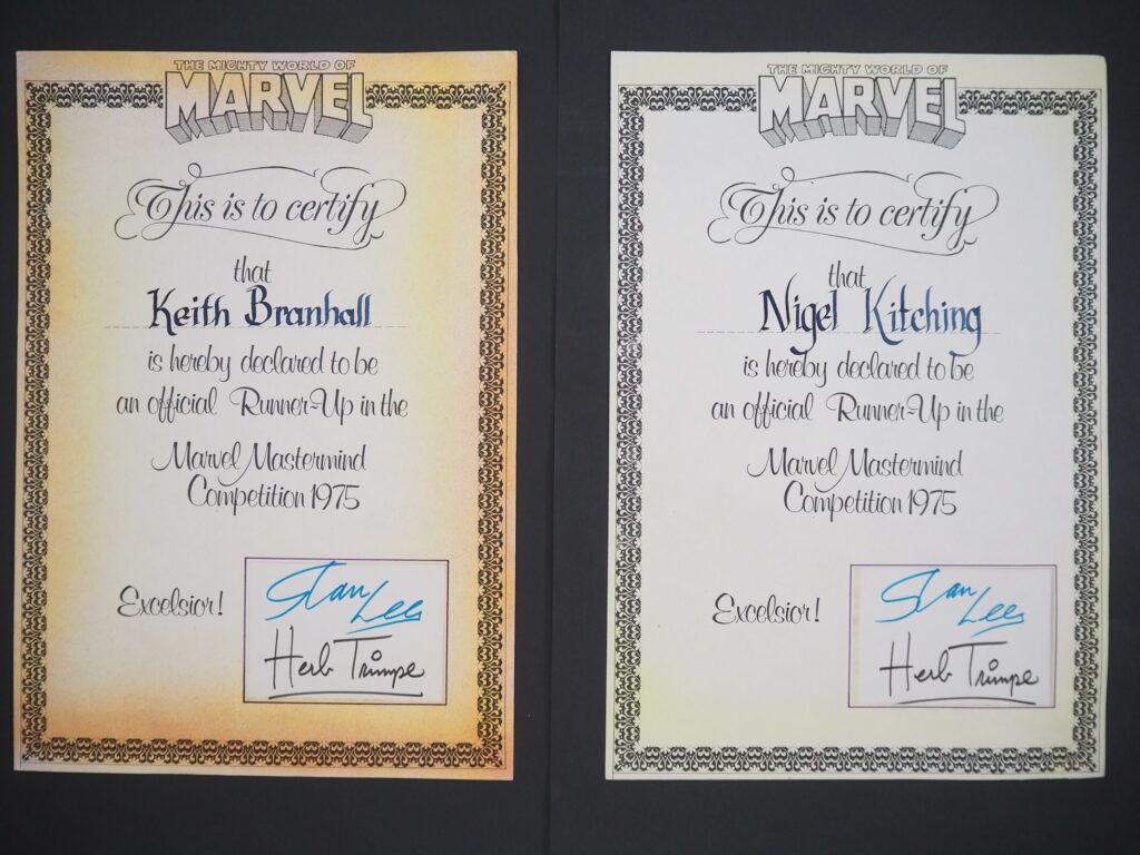 1975 runner-up certificates signed by Stan Lee and artist Herb Trimpe - Runner Up Certificate signed by Stan Lee and Herb Trimpe