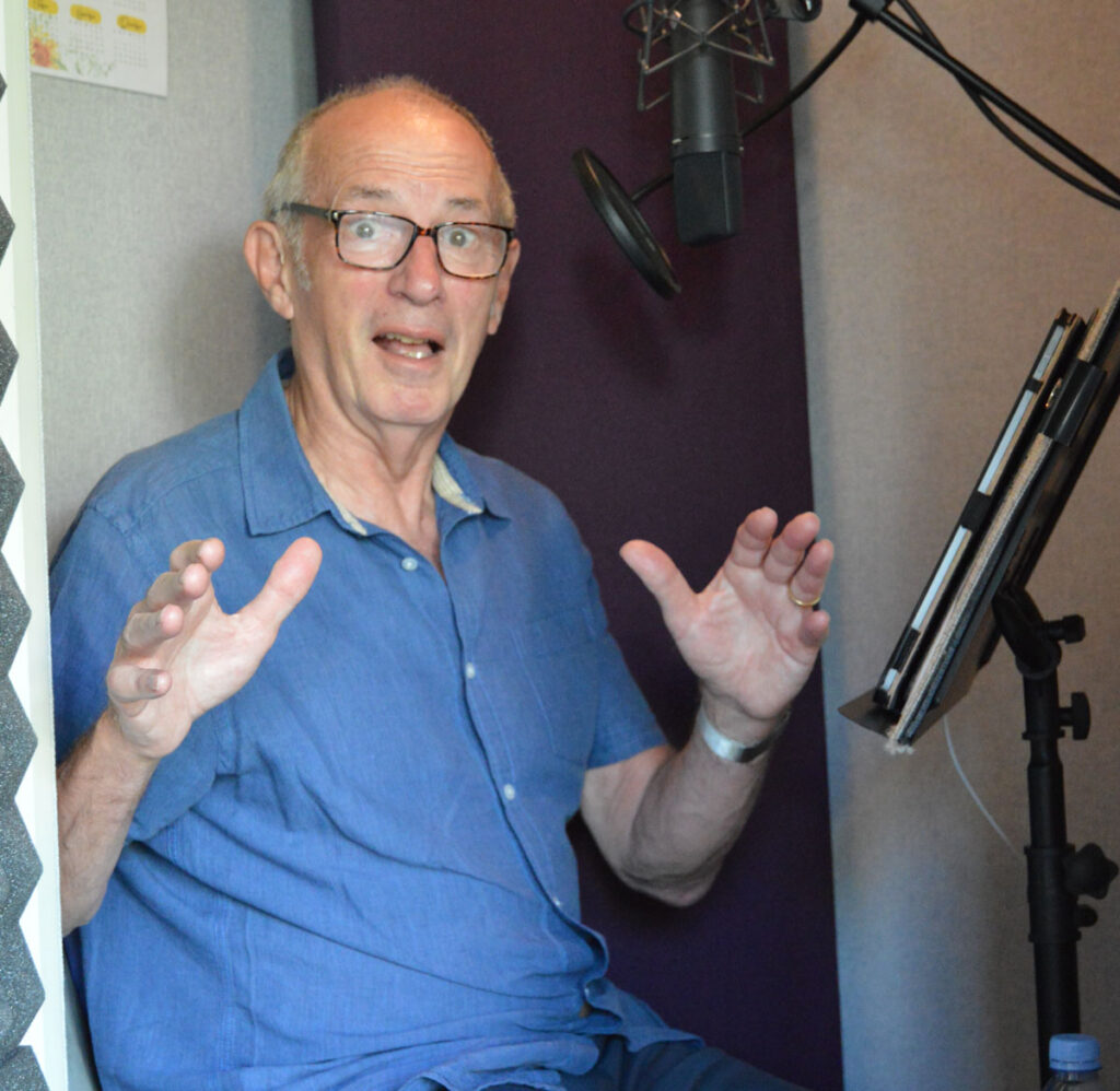 Dave Gibbons recording the audio version of his Confabulation autobiography in B7 producer Helen Quigley's studio