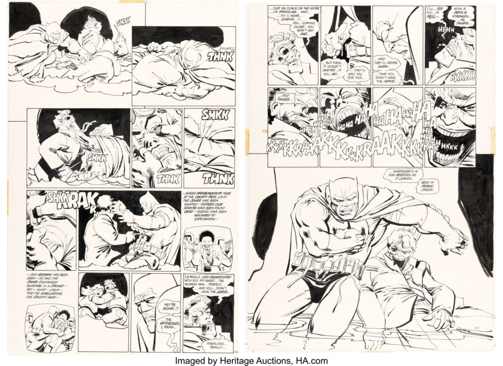 Frank Miller and Klaus Janson Batman: The Dark Knight Returns #3 Story Page 45-46 Iconic Joker Death Original Art (DC, 1986)