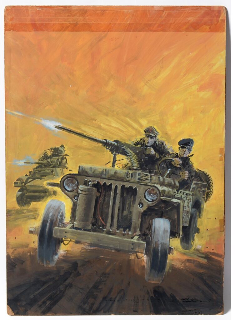 Original Artwork depicting S.A.S. Patrol from the cover of War Picture Library 1051, reprinted as the cover for Battle Picture Library 1442 by Artist Graham Coton, gouache on board, 61 x 43cms, unframed