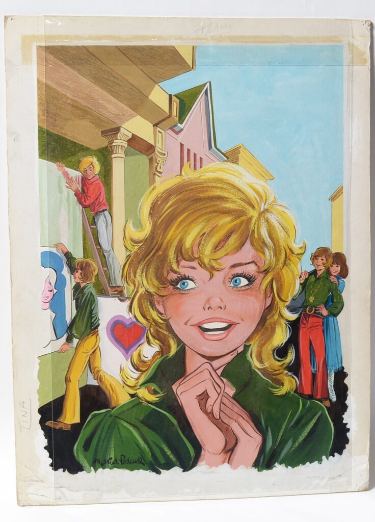 Original Front Cover Artwork for Fleetwood Publications' Comic "Tina", by the artist Maria Pascual (Spanish, 1933-2011), cover dated 21st August 1971, gouache on board, signed lower left, image size 43 x 32cms, unframed  | Peter Hansen Collection