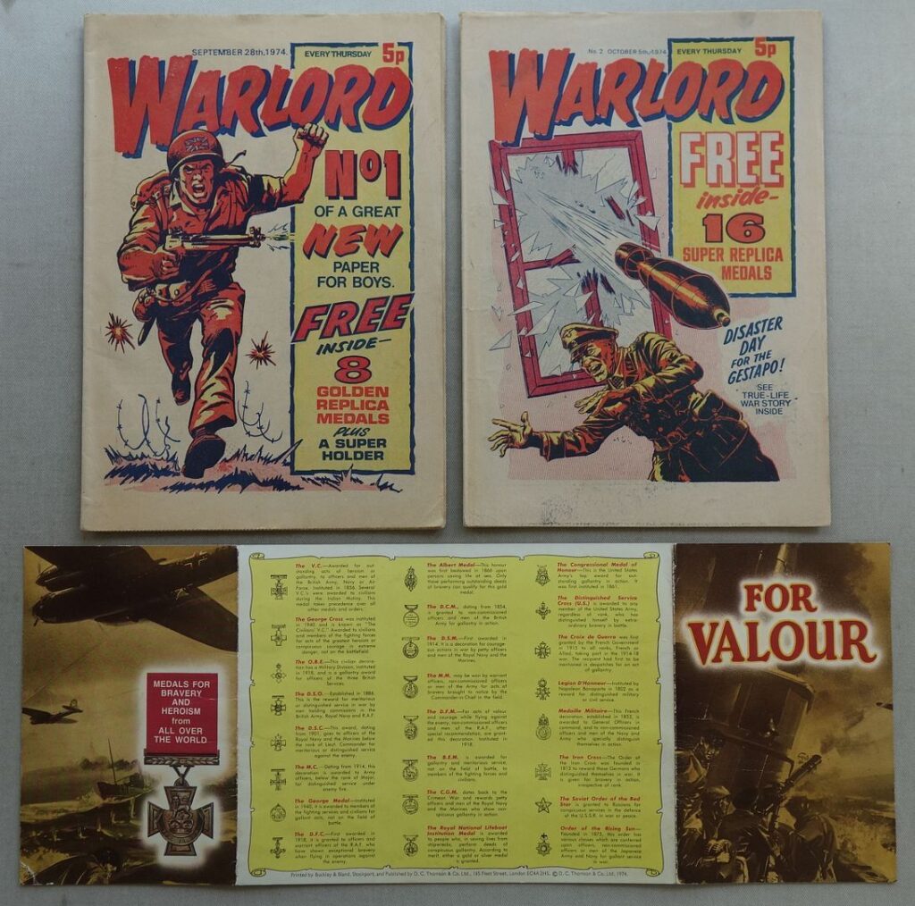 Warlord nos 1 and 2, published September/ October 1974, With Free Gift - A Medal Set