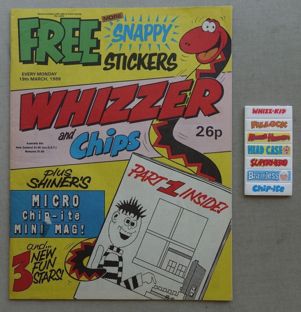 Whizzer and Chips cover dated 19th March 1988, With  Free Gift - Snappy Stickers