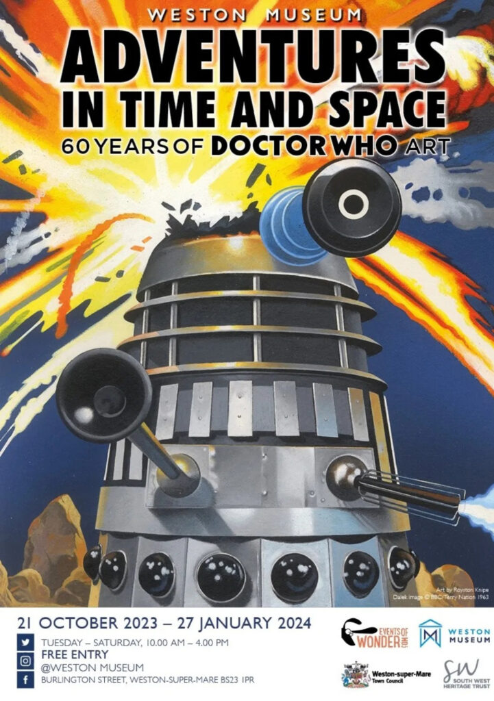 Adventures in Time and Space – 60 Years of Doctor Who Art - Weston Museum 21st October 2023 - 27th January 2024 - Dalek art by Roy Knipe, first used on the cover of "Death to the Daleks"