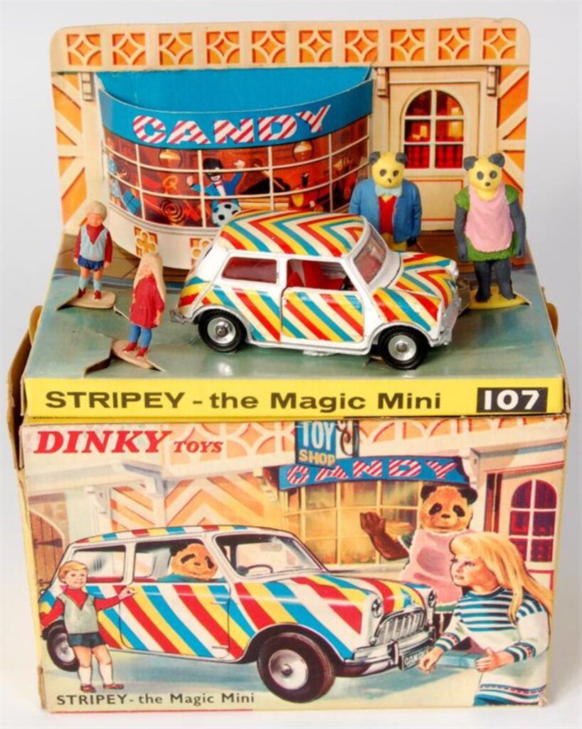This complete  "Stripey the Magic Mini" (Dinky Toys No. 107) sold for £320 at auction in 2015
