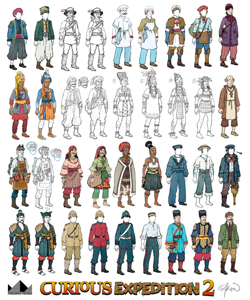 Curious Expedition 2 - Character Designs by Garen Ewing