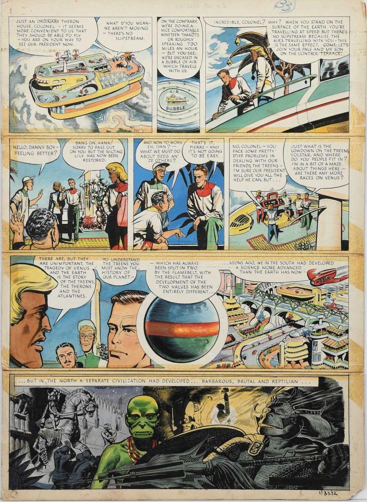 Frank Hampson (1918-1985) The Voyage to Venus (1/33/2) gouache on board original artwork for Dan Dare in the Eagle, published 1950, signed by the artist bottom panel, numbered 1/33/2 bottom right, 53 x 39cm (image) Provenance Frank Hampson, thence by descent.