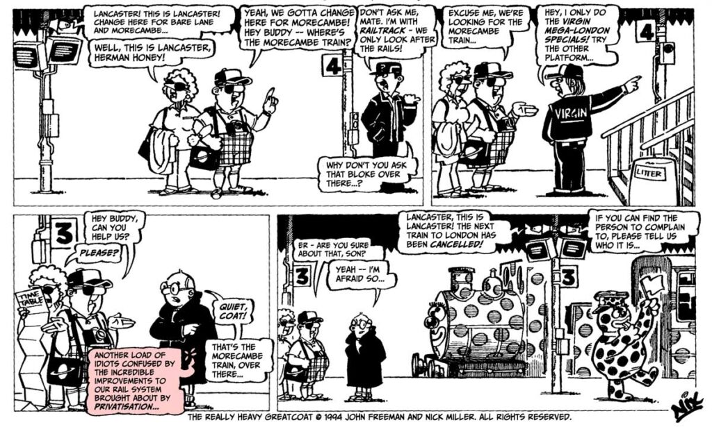 An episode of The Really Heavy Greatcoat by John Freeman and Nick Miller, published in Off the Beat in February 1994