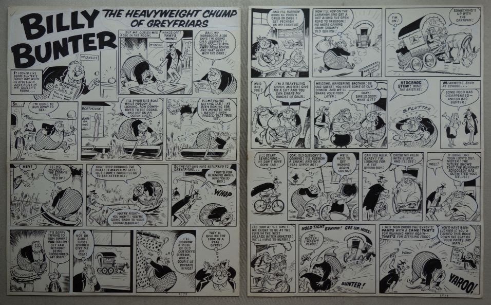 Original artwork for two pages of Billy Bunter in Valiant comic dated 16th July 1966. Drawn by Reg Partlett
