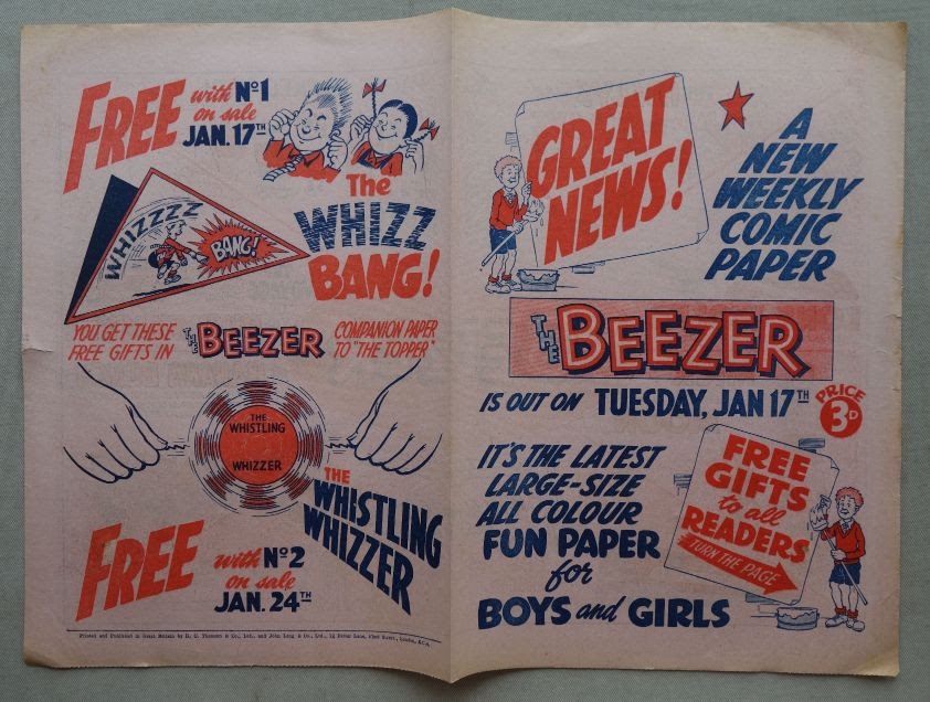 Beezer comic Free Gift / Launch Flyer for #1 and #2 (1956)
