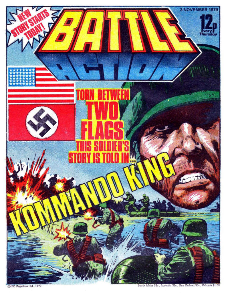 "Kommando King", created by Gerry Finley-Day and Geoff Campion, debuted in Battle No. 243, cover dated 3rd November 1979