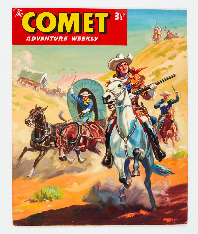 Buffalo Bill original cover artwork (1957) by Derek Eyles for Comet Picture weekly No 491 | Gouache on board. 18 x 15 ins