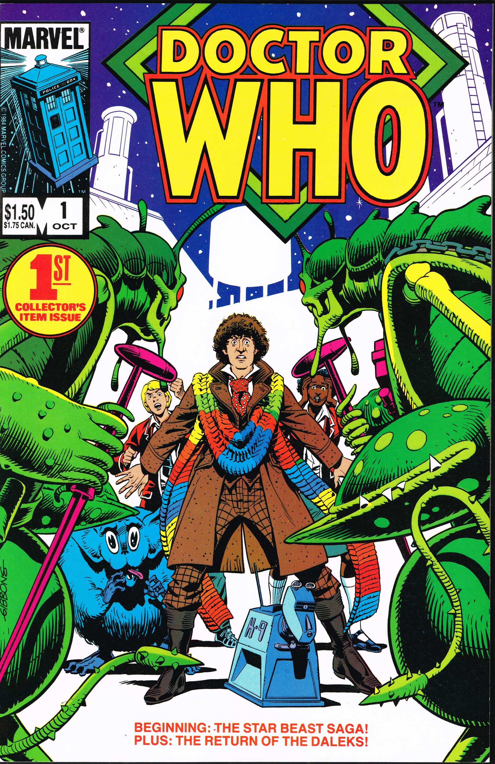 "The Star Beast" was the first story to run in Marvel Comics colour reprint of the Doctor Who Weekly strips when the title launched in the United States in 1984. Earlier stories appeared in issues of Marvel Premiere. Cover art by Dave Gibbons